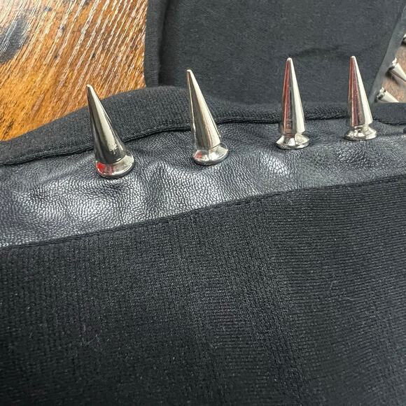 Dolls Kill Current Mood Black Spiked Leggings Faux Leather Side Panels Punk Goth - Picture 8 of 12